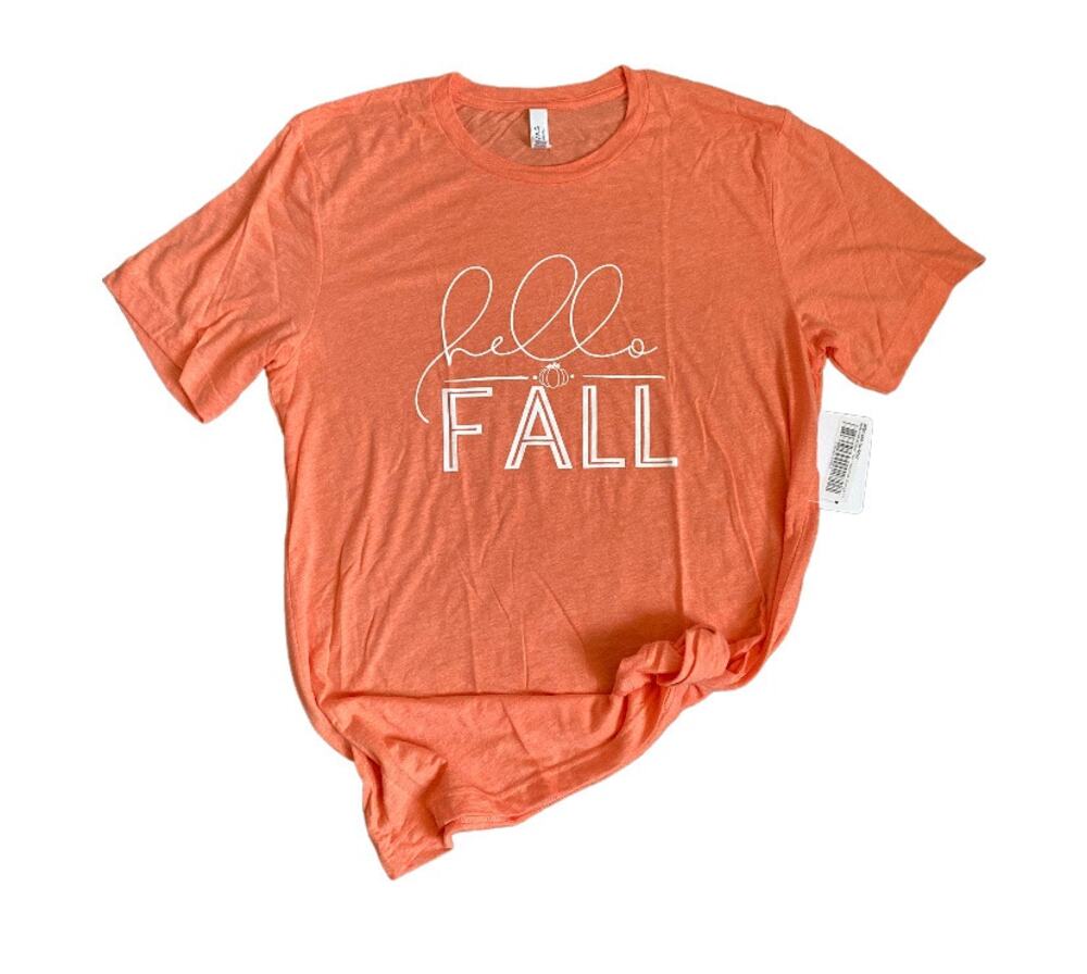 Bella + Canvas “HELLO FALL” Womens Orange Short Sleeved Graphic Tee Sz S